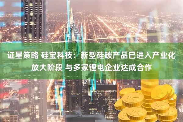 证星策略 硅宝科技：新型硅碳产品已进入产业化放大阶段 与多家锂电企业达成合作